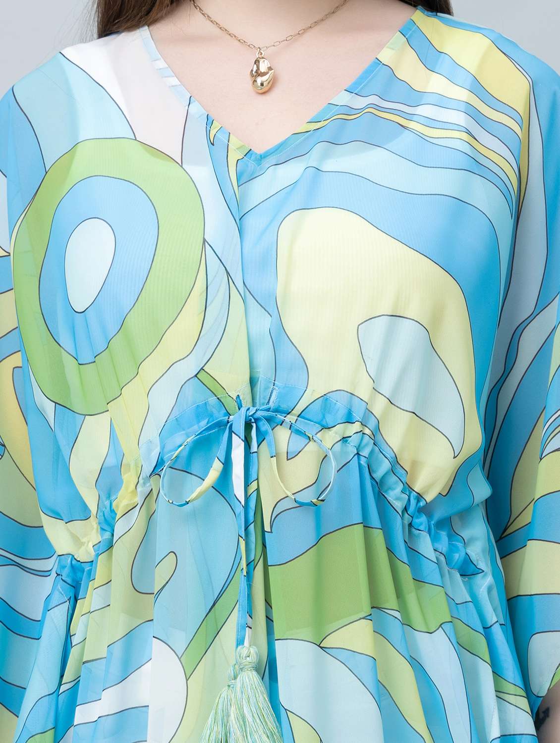 Women Printed Kimono Sleeves Kaftan Dress
