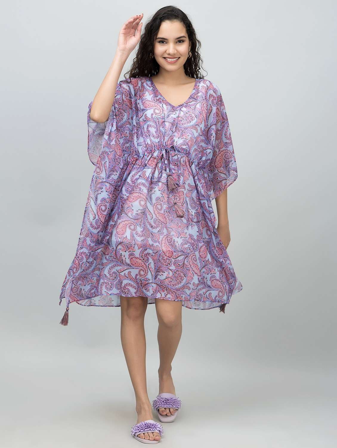 Women Printed Kimono Sleeves Kaftan Dress