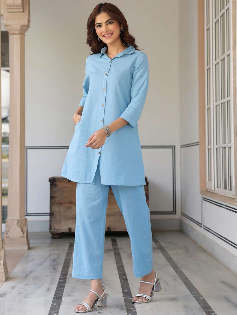 Women Solid Three Quarter Sleeve Ethnic Co Ord Set