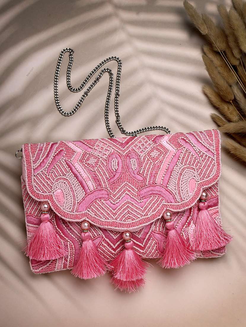 Women Pink Embellished Sling Bag