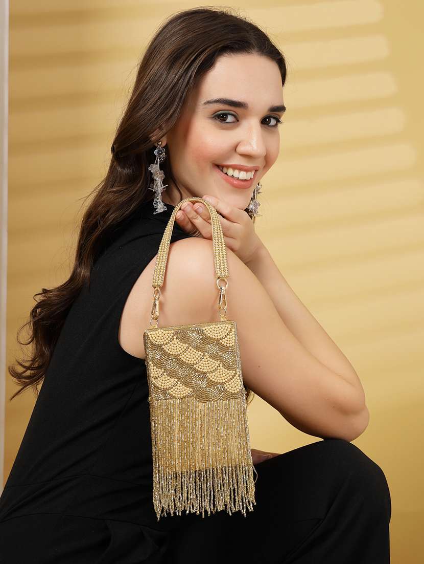 Women Embellished Clutch With Detachable Strap