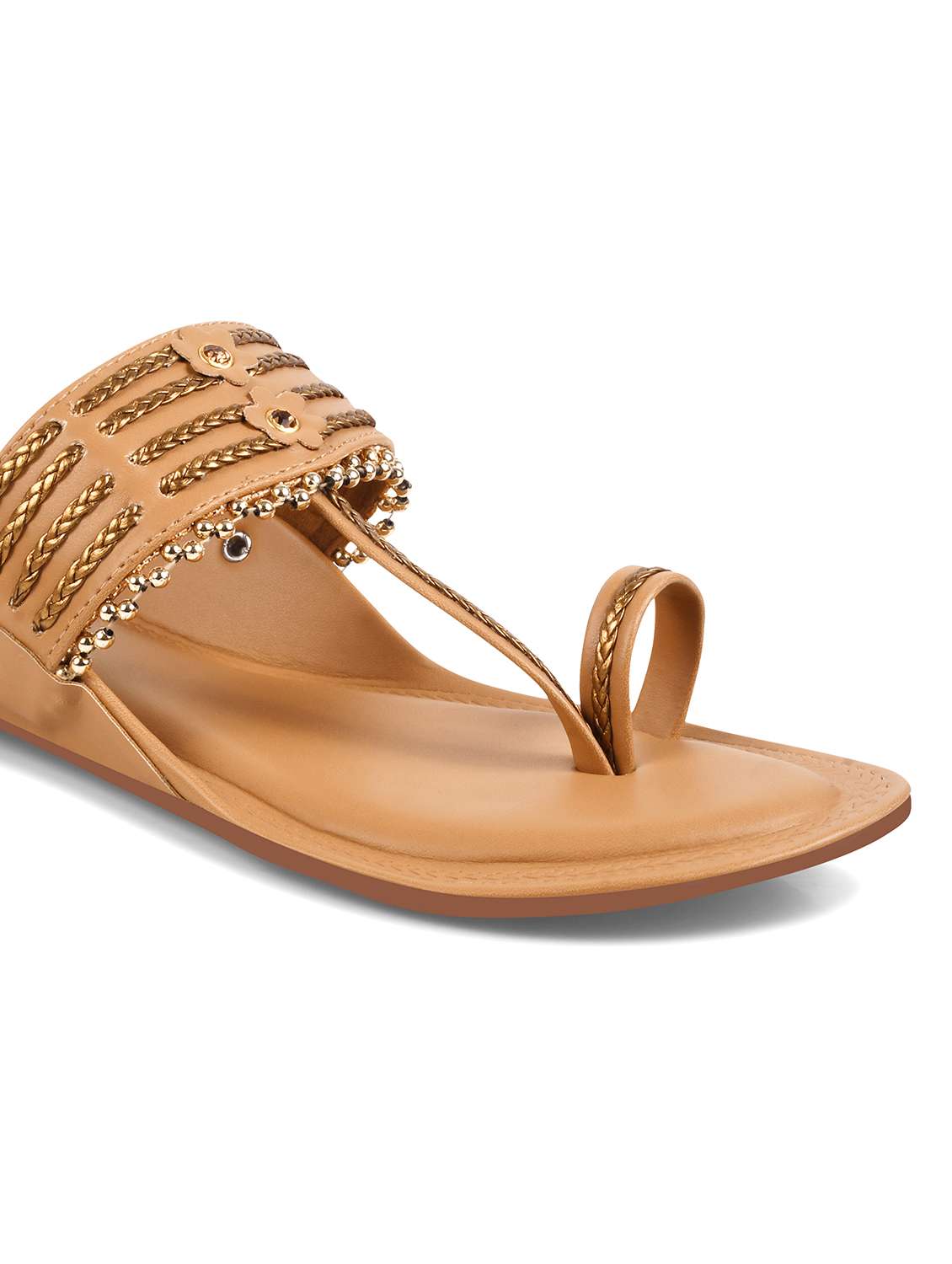 Beige Pu One Toe Kolhapuris