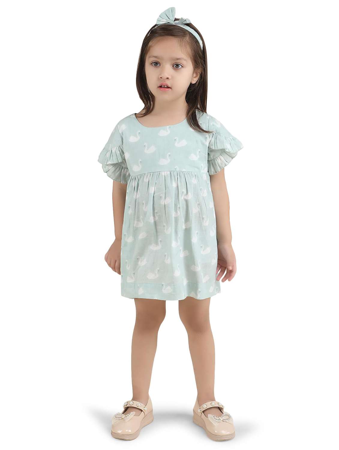 Kids Neo Mint Printed Round Neck Frock