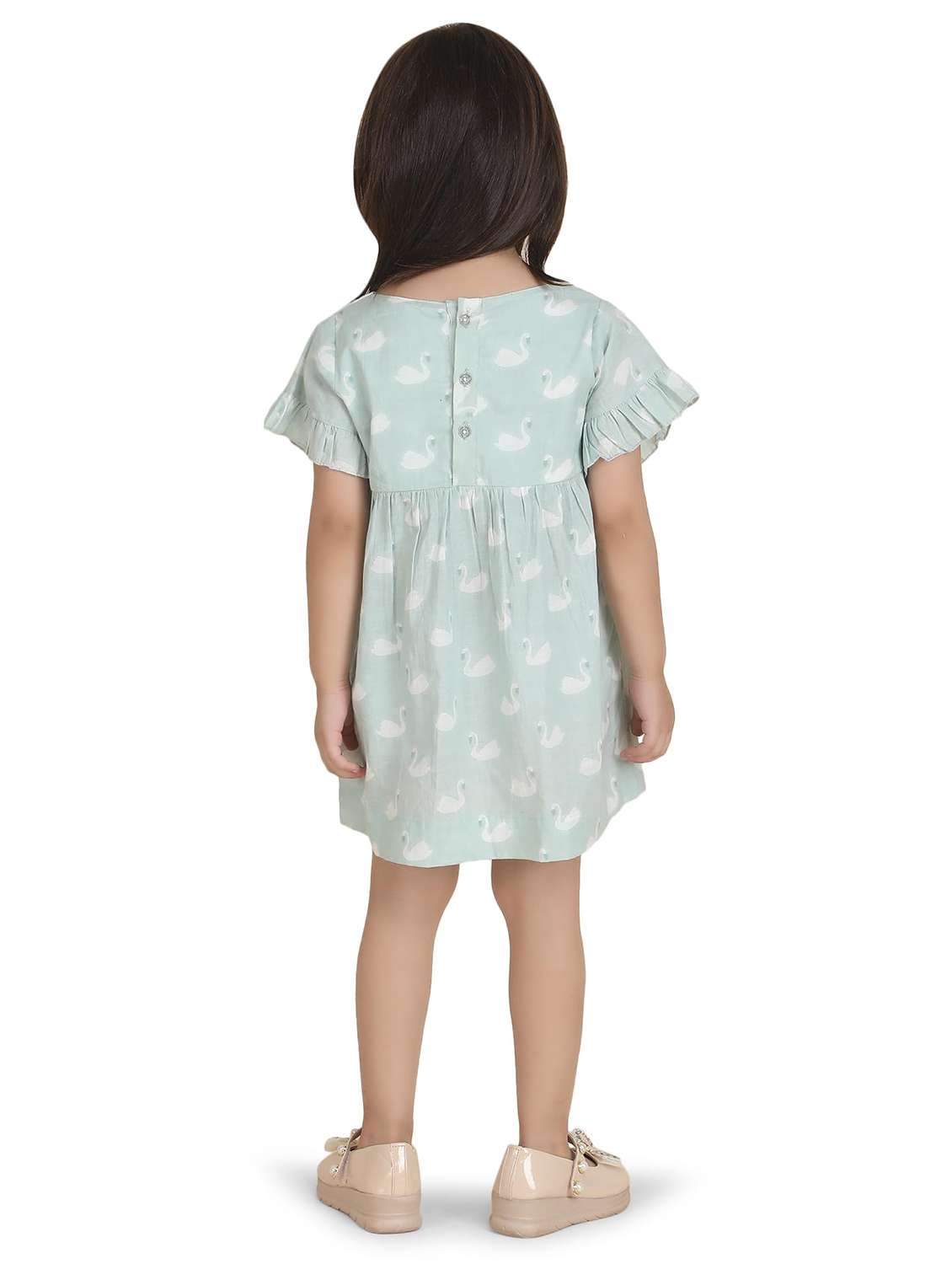 Kids Neo Mint Printed Round Neck Frock