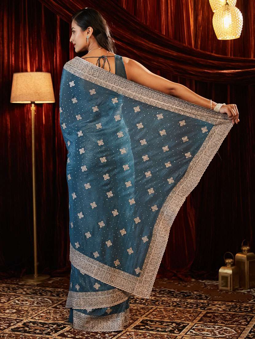 Women Solid With Work Embroidered Saree With Blouse