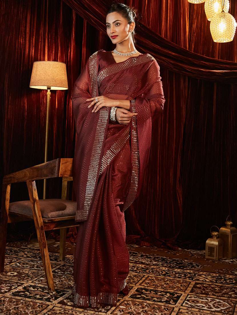 Women Solid With Work Embellished Saree With Blouse