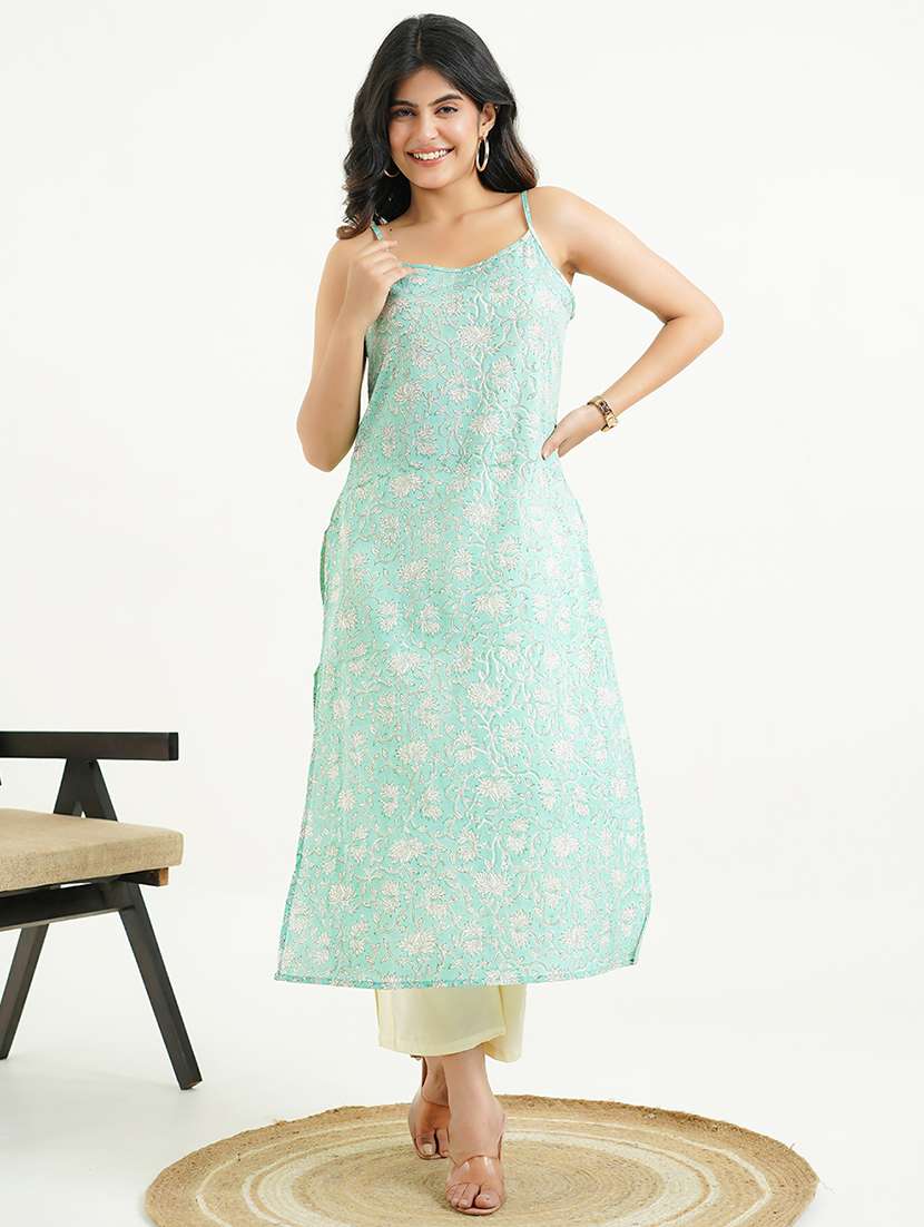Women Floral Shoulder Strap A Line Kurta