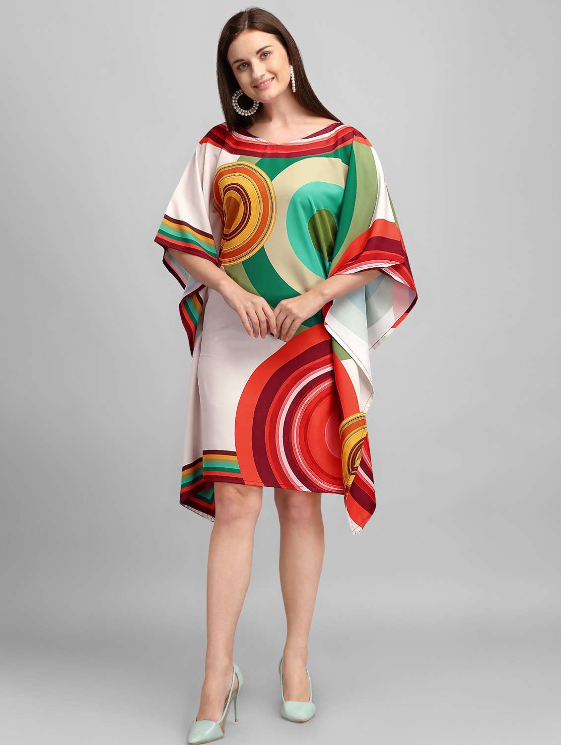 Women Printed Kimono Sleeve Kaftan Dress