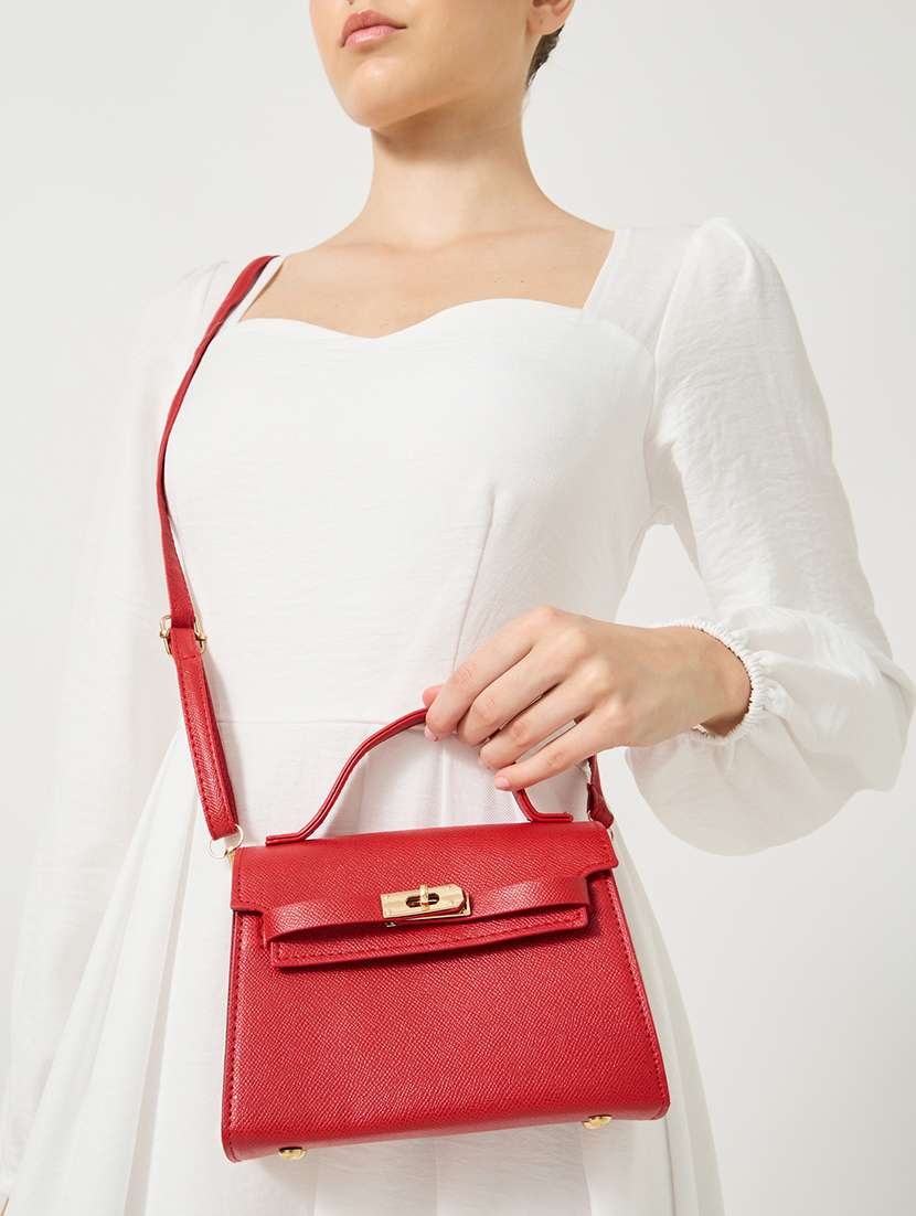 Red Buckle Lock Detail Handbag