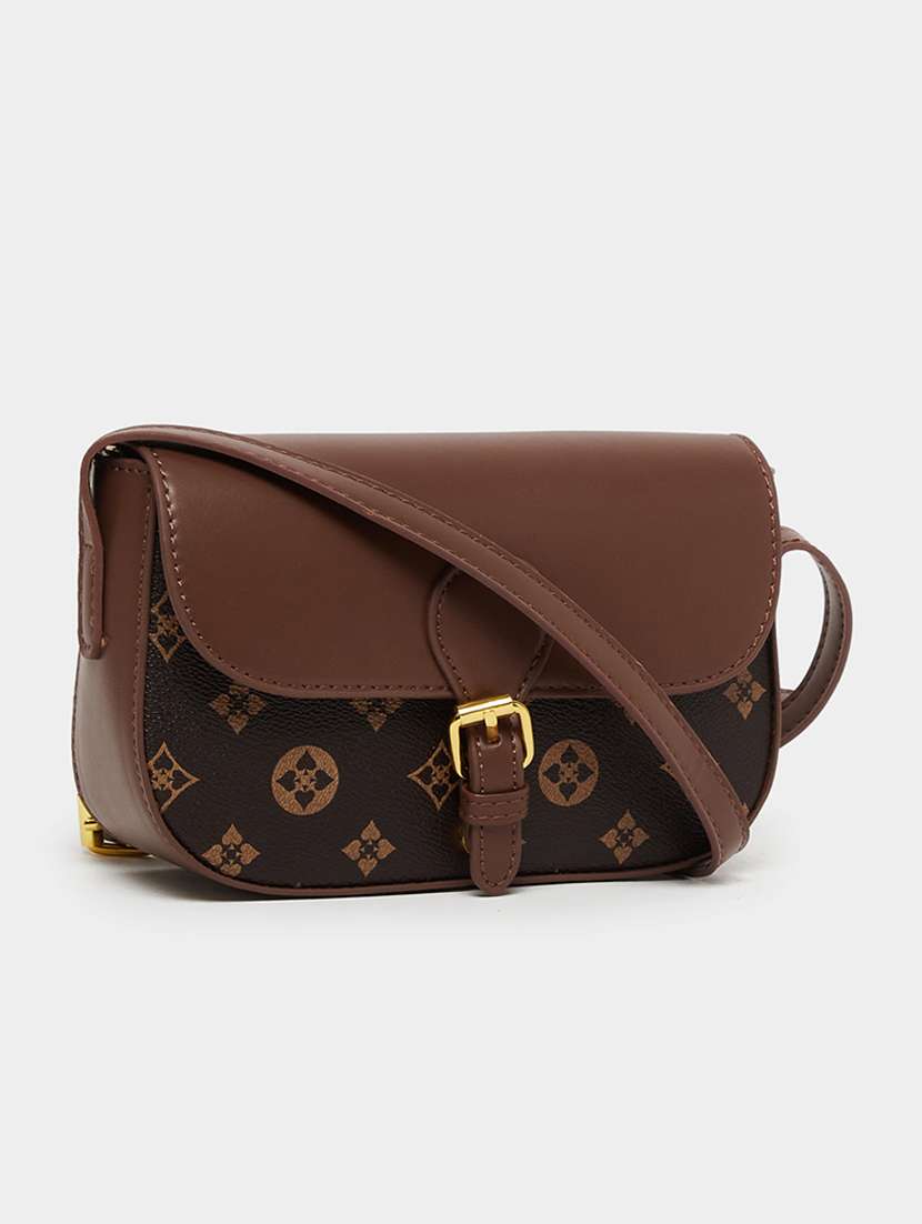 Brown Printed Synthetic Leather Sling Bag