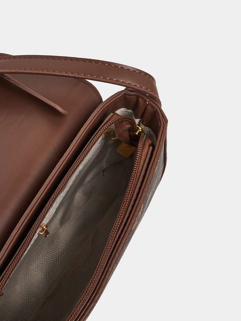 Brown Printed Synthetic Leather Sling Bag