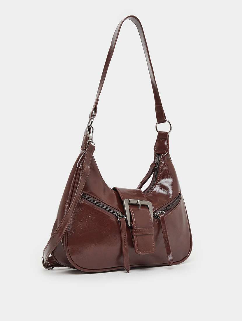 Women Brown Pu Textured Handbag