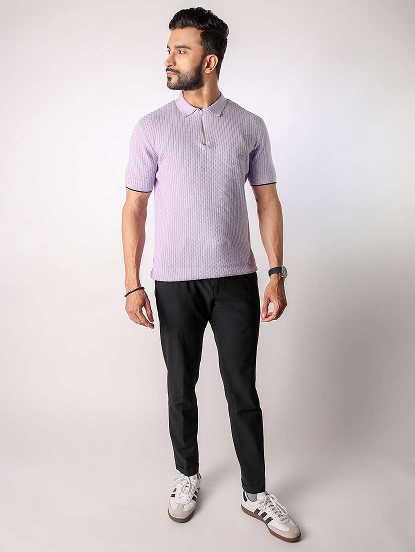 Men Self Design Short Sleeve Regular Fit Polo T Shirt