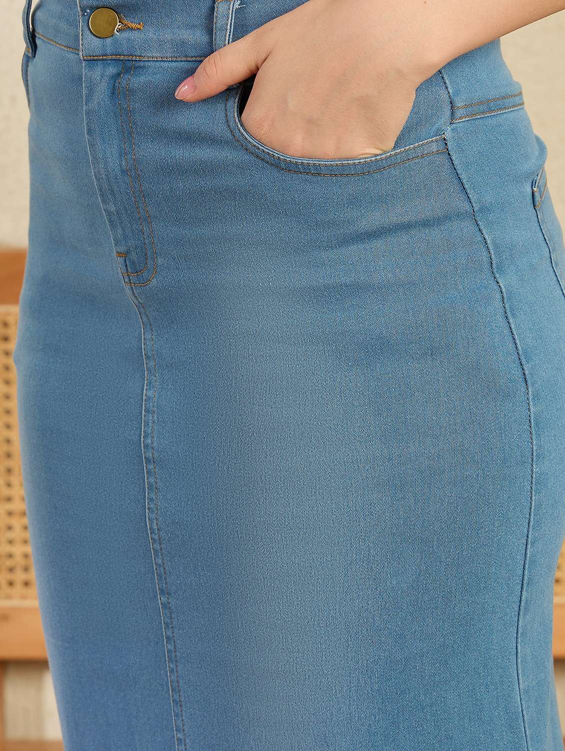 Women Solid Denim Vest Top And Skirt Co Ord Set