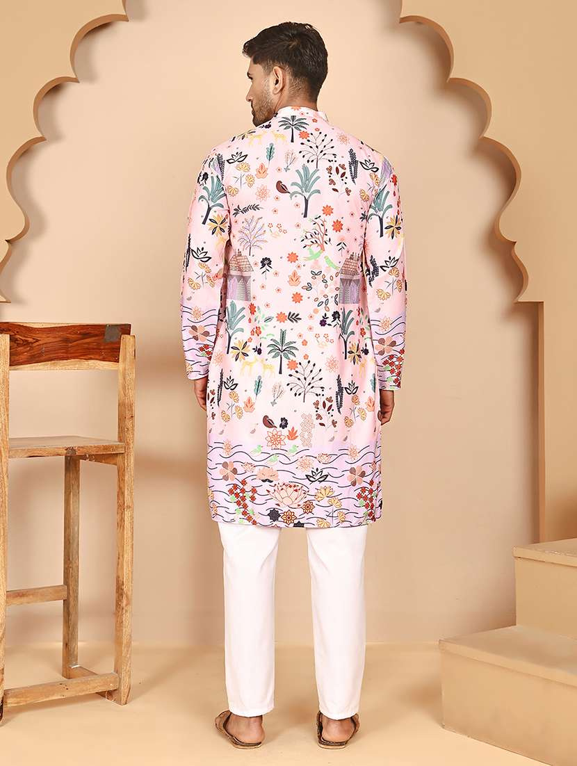 Men Mandarin Neck Kurta Pyjama Ethnic Wear Set