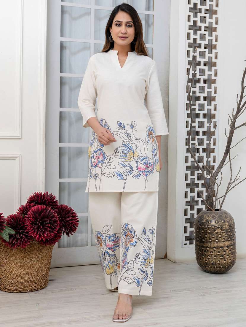 Women Floral Three Quarter Sleeve Ethnic Co Ord Set