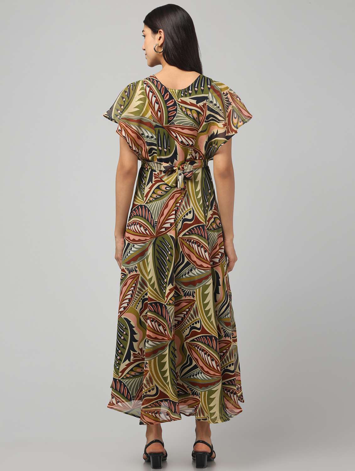 Women Printed Flared Sleeve Fit And Flared Dress