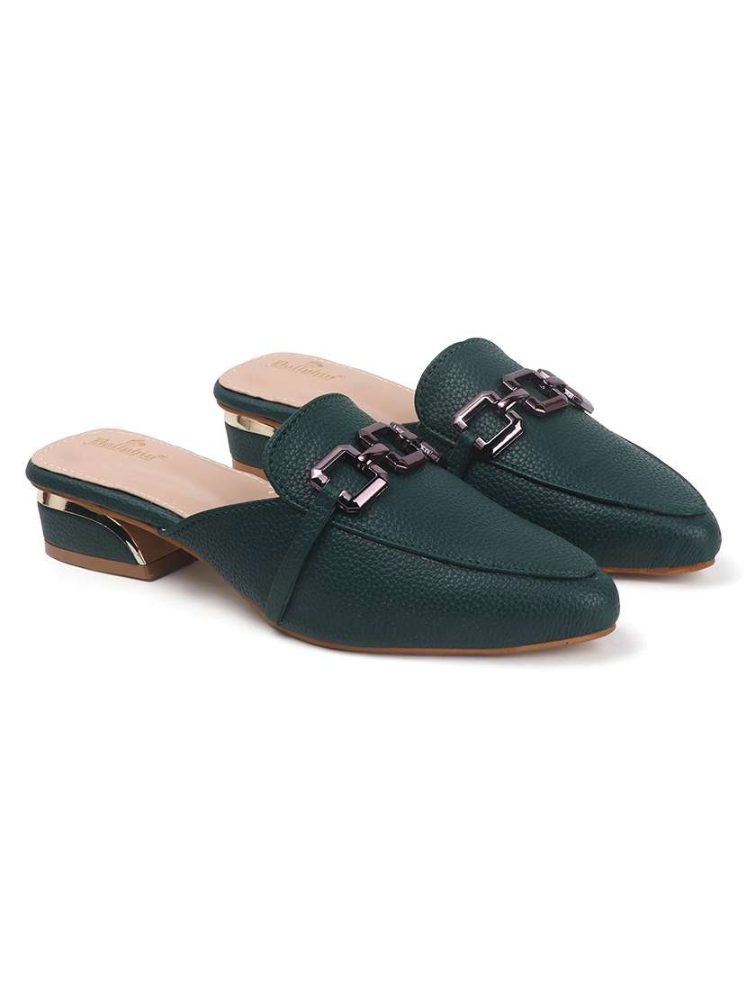 Women Green Solid Slip On Mule