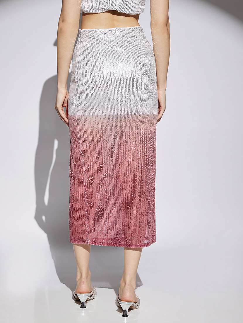 Women Sequined High Rise High Slit Skirt