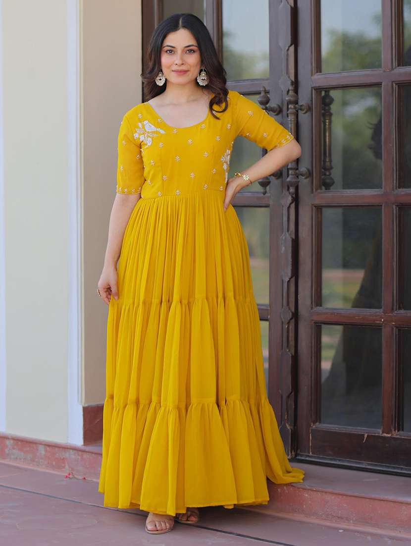 Women Solid With Work Short Sleeve Tiered Ethnic Dress