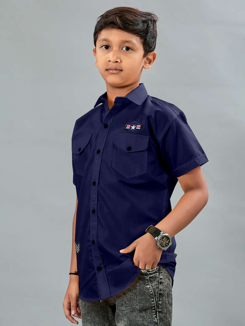 Boys Solid Collared Short Sleeve Shirt