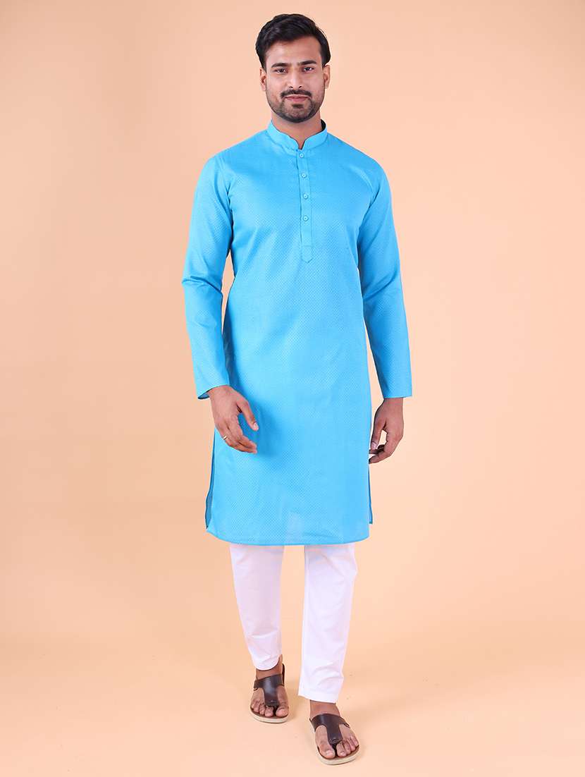 Men Solid Mandarin Neck Kurta Pyjama Ethnic Wear Set
