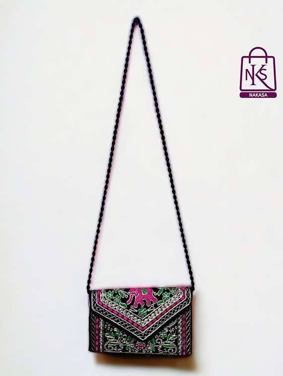 Women Velvet Embroidery Clutch With Flap Closure