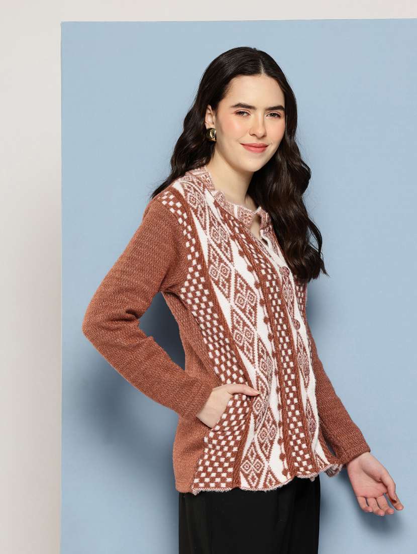 Women Self Design Long Sleeve Cardigan