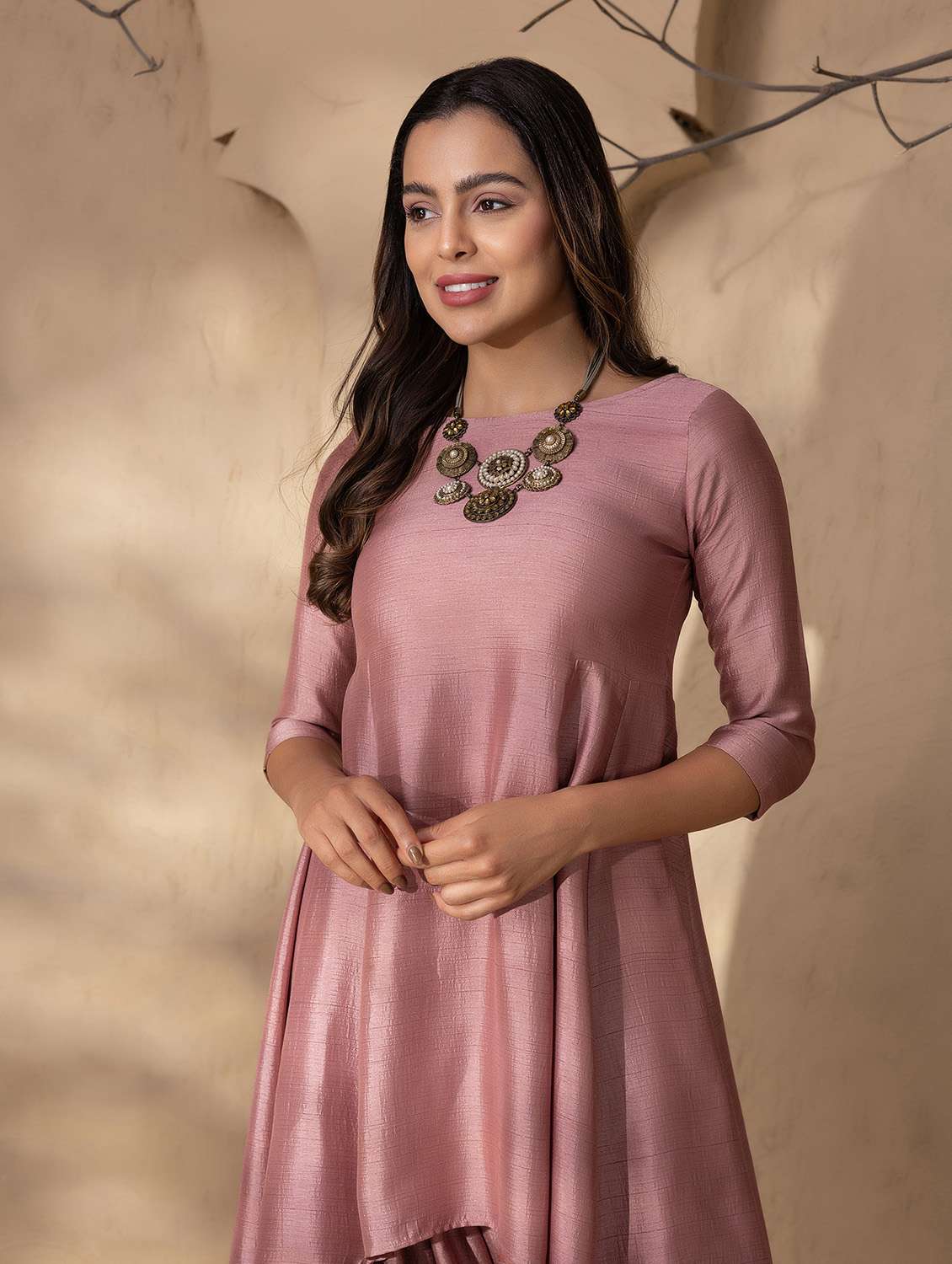 Women Solid Dhoti And High Low Kurta Set