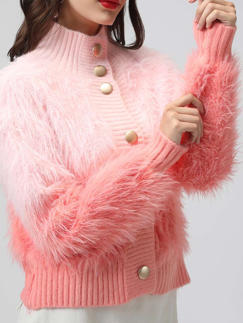 Women Stand Collar Long Sleeve Cardigan