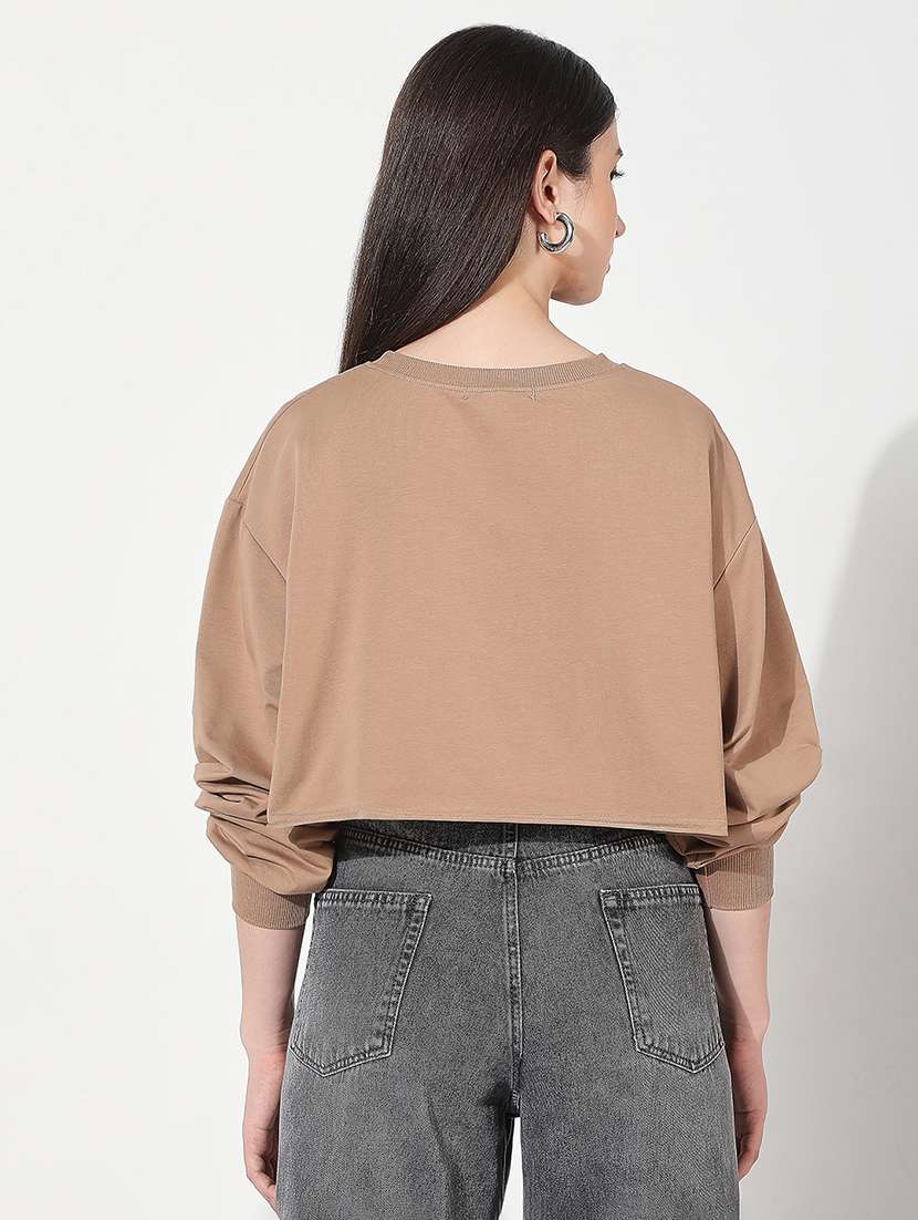 Women Printed Long Sleeve Cropped Pullover