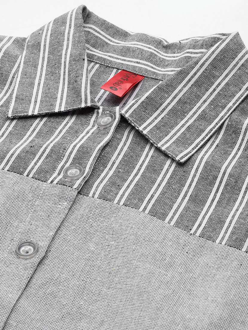 Women Striped Collared Shirt Dress