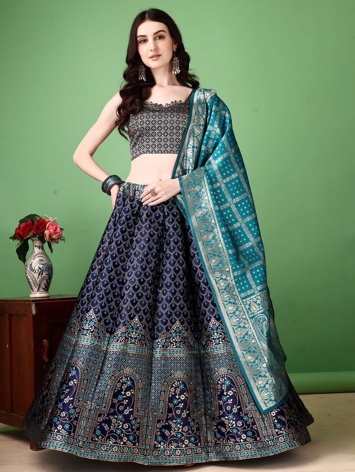 Women Self Designed Flared Lehenga Choli With Duppata Set