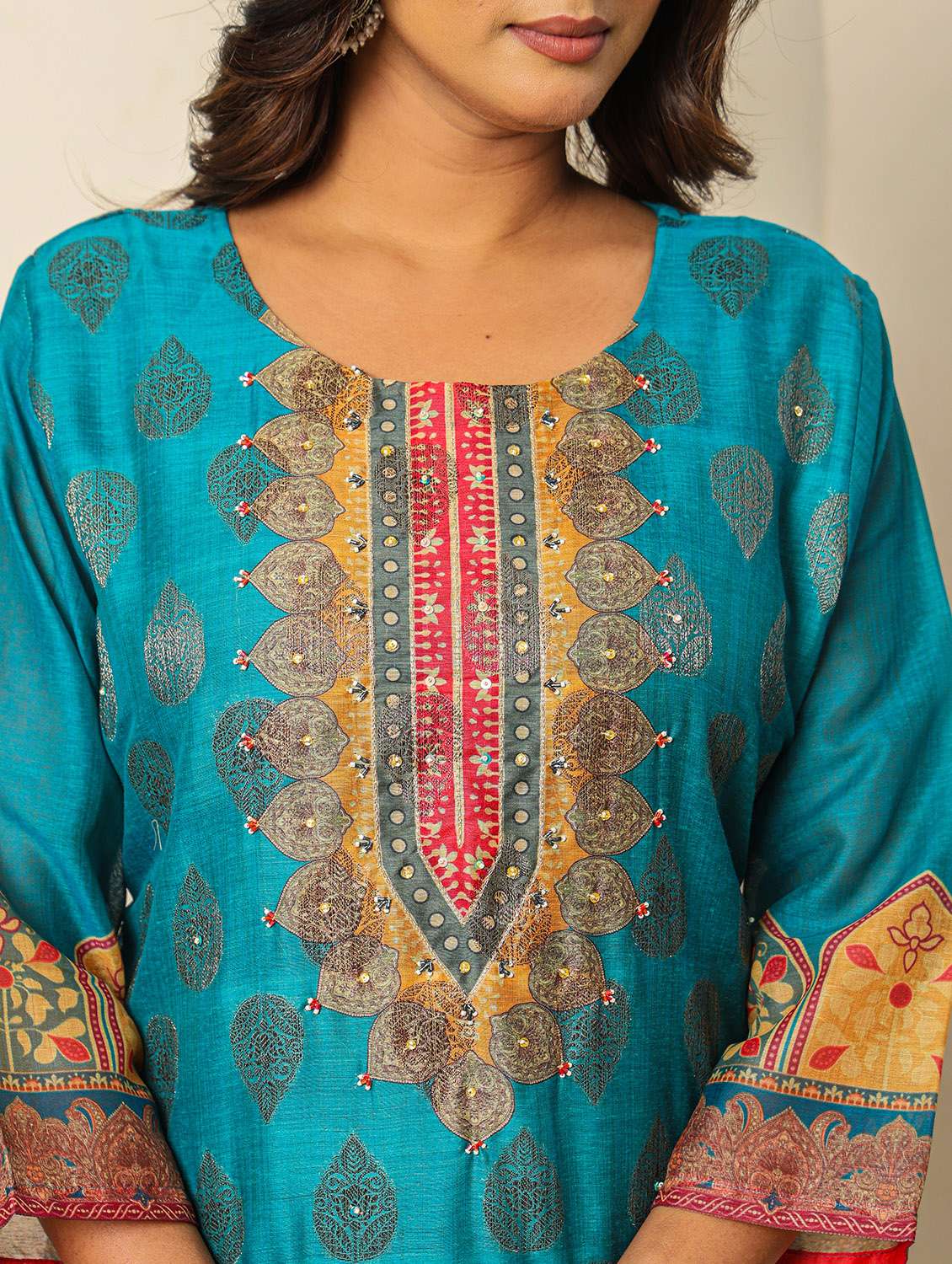 Women Three Quarter Sleeve Kurta Pant With Dupatta Set