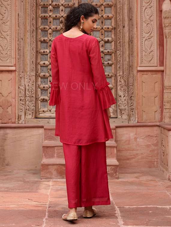Women Embroidered Long Sleeve Kurta Palazzo With Dupatta Set