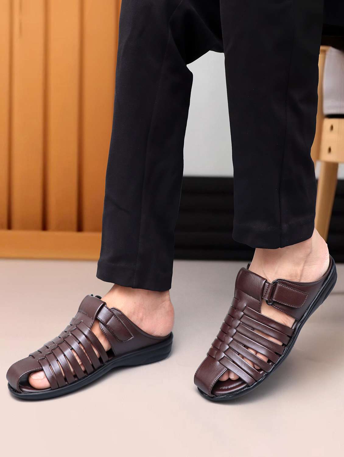 Men Brown Slip On Sandal