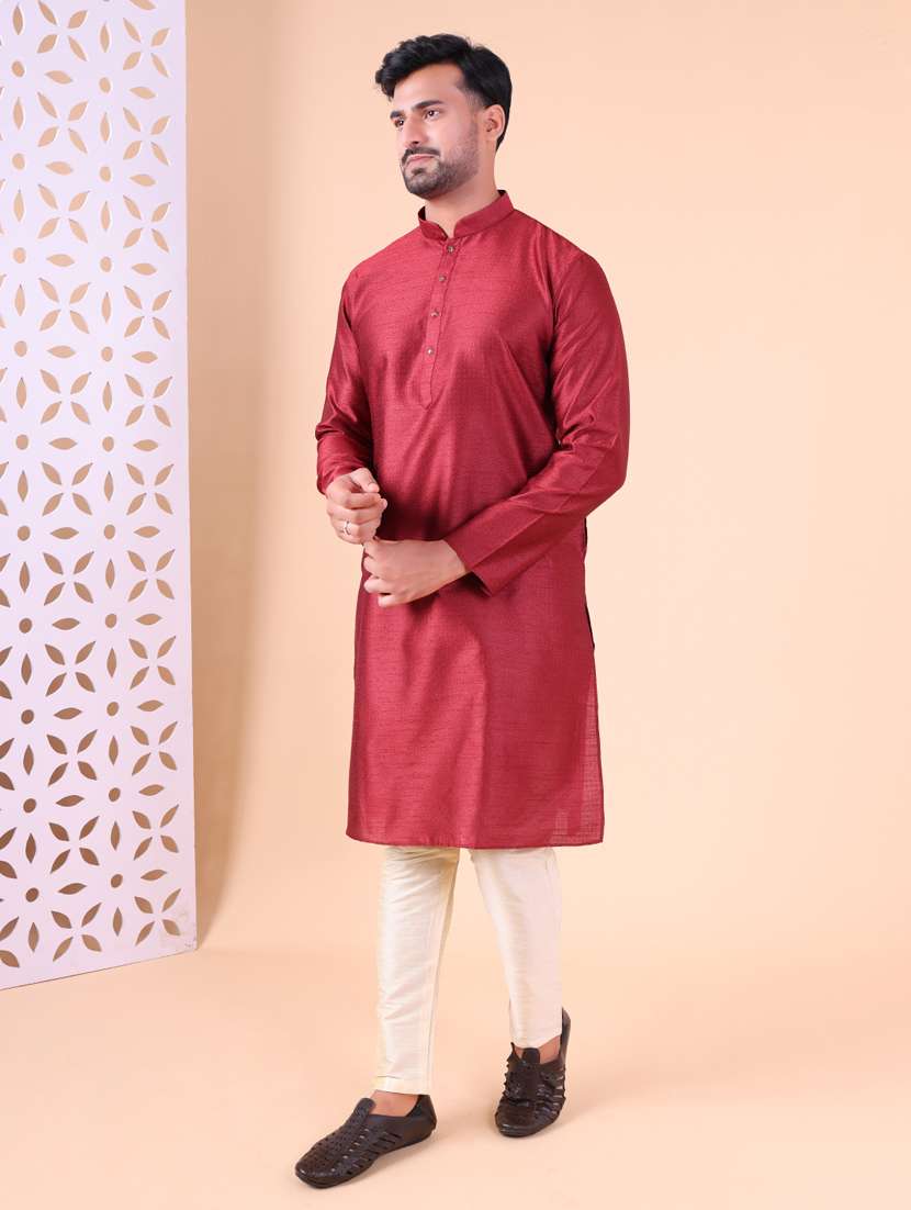 Men Mandarin Neck Kurta Pyjama Ethnic Wear Set