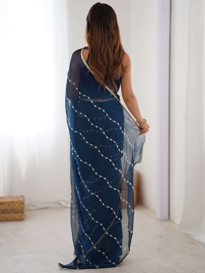Women Solid With Work Embroidered Saree With Blouse