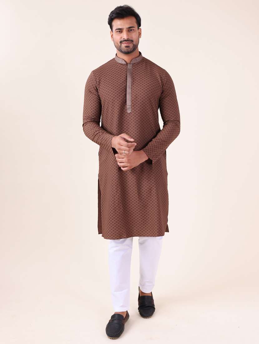 Men Mandarin Neck Kurta Pyjama Ethnic Wear Set