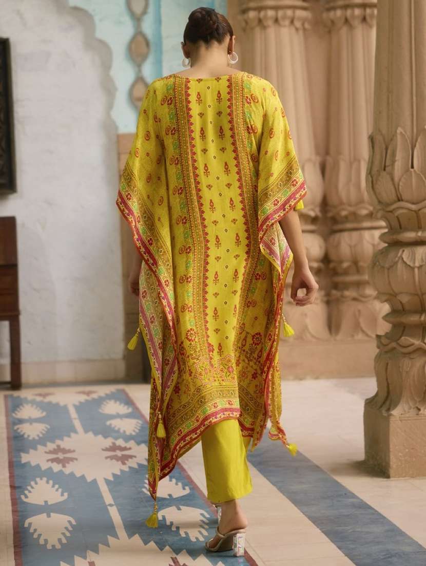 Women Printed Kimono Sleeve Kaftan Kurta With Pant Set