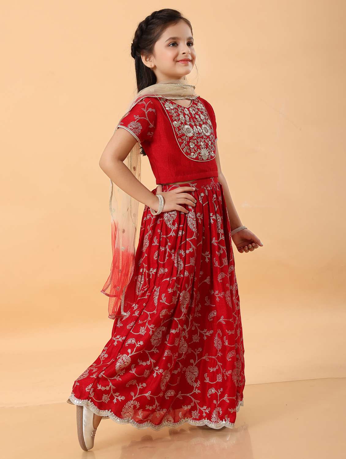 Girls Embroidered Lehenga Choli With Dupatta Set