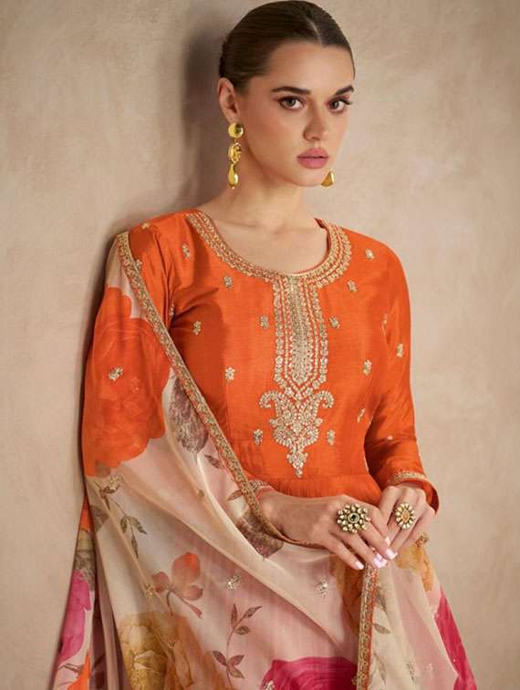 Women Embroidered Long Sleeve Anarkali Kurta Dupatta Set