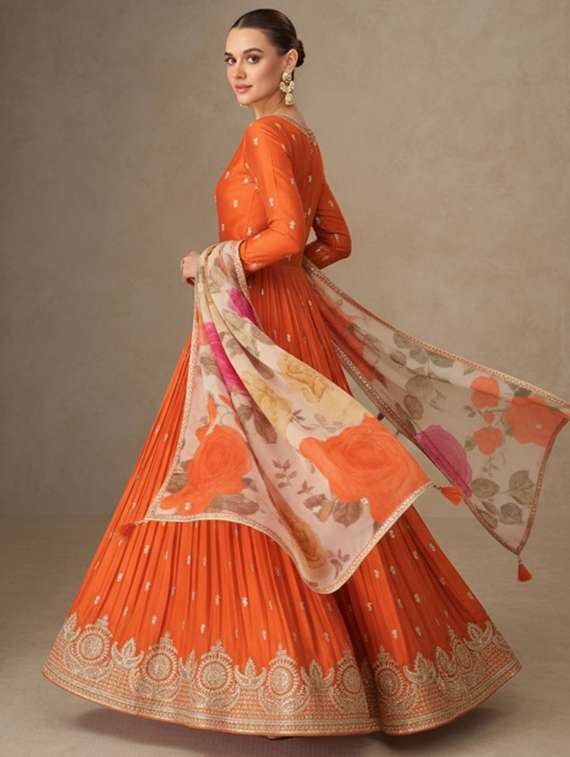 Women Embroidered Long Sleeve Anarkali Kurta Dupatta Set
