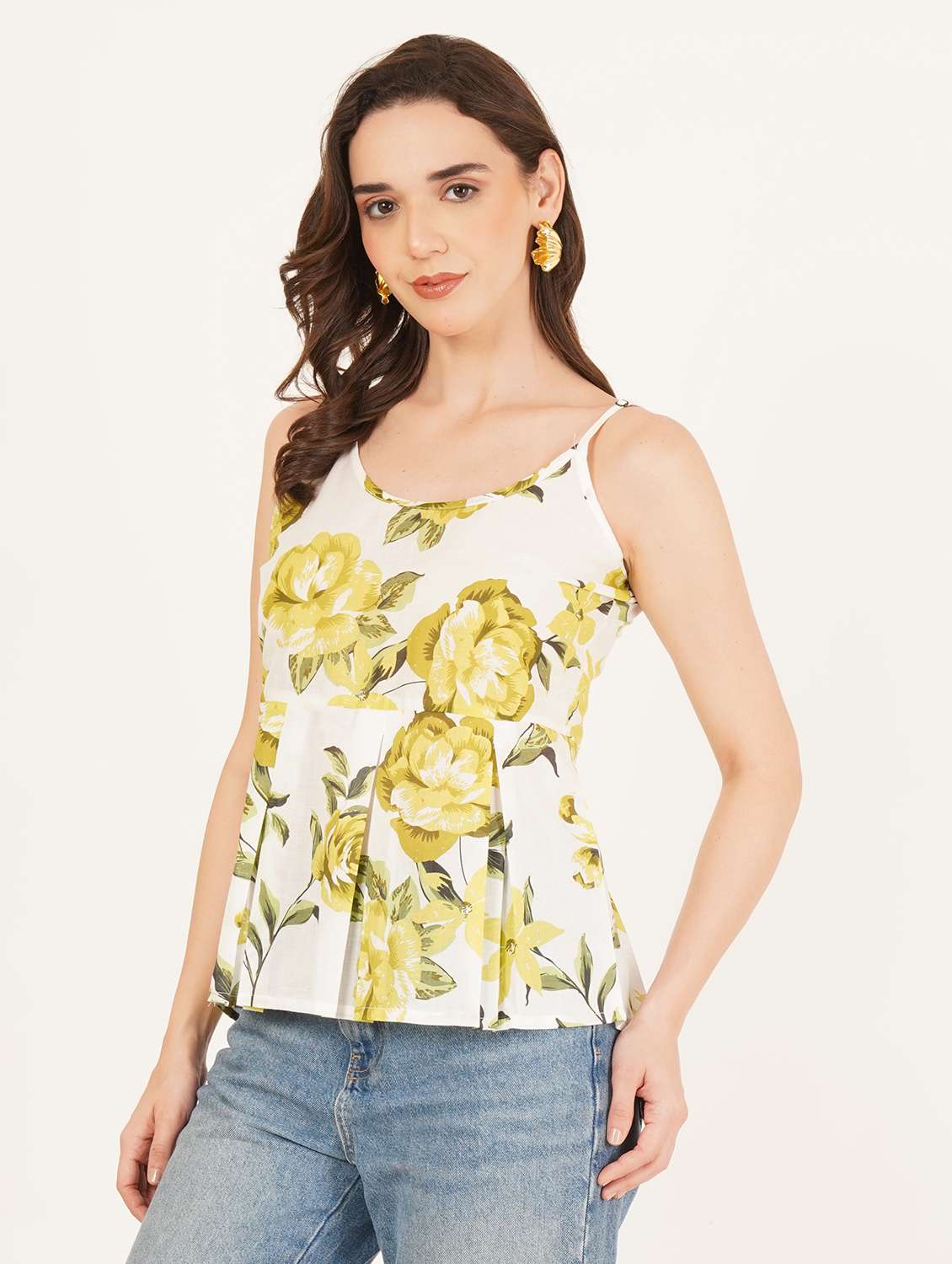Women Printed Shoulder Strap A Line Top