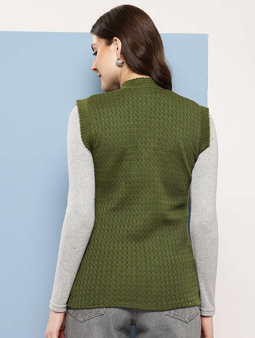 Women Self Designed Sleeveless Cardigan