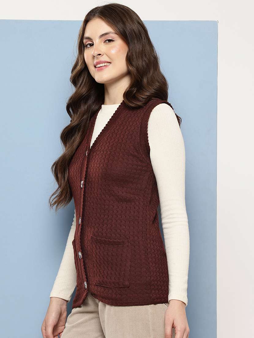 Women Self Designed Sleeveless Cardigan