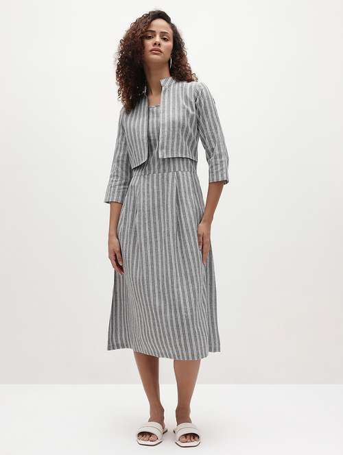 Women Striped Three Quarter Sleeve Dress