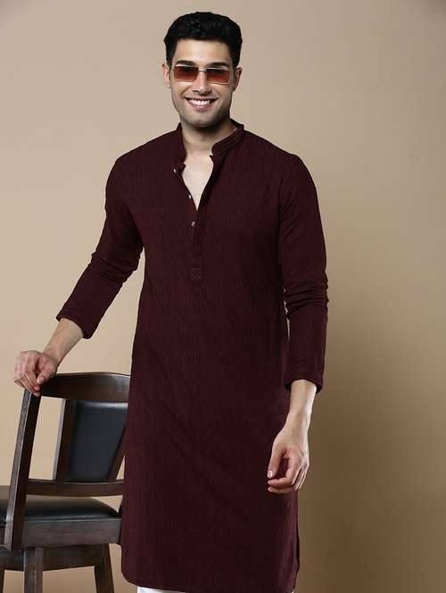 Men Self Design Kurta And Churidar Set