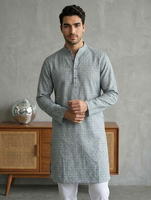 Men Printed Mandarin Neck Long Kurta