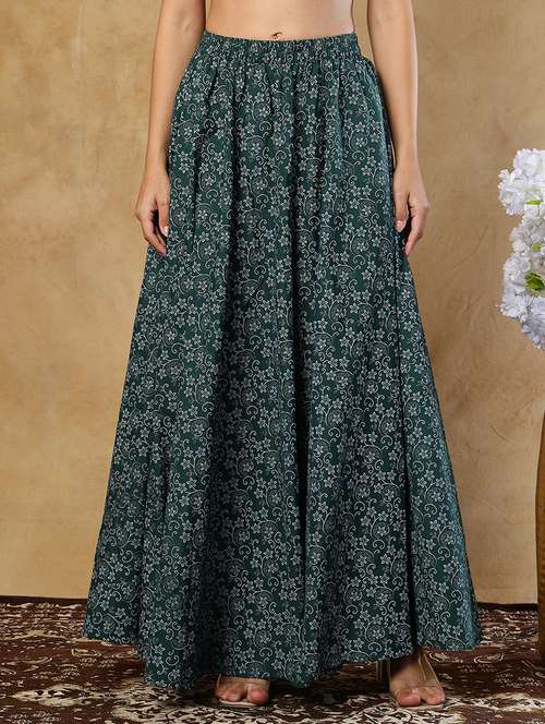 Women Green Cotton A Line Skirt